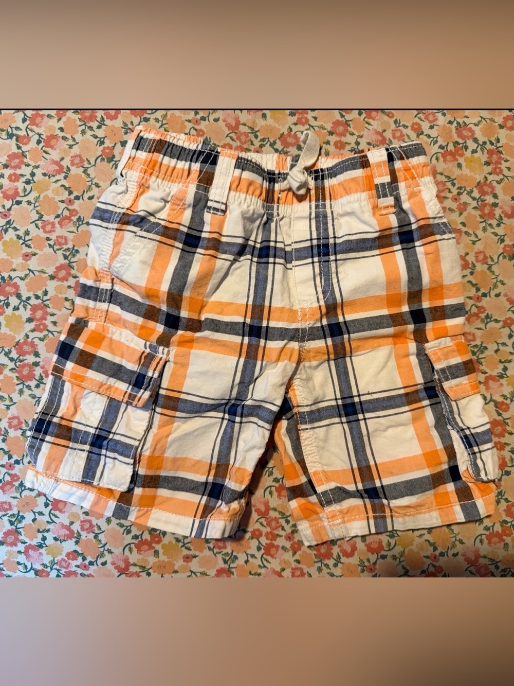 Gymboree Orange, Navy & White Plaid Cargo Shorts
